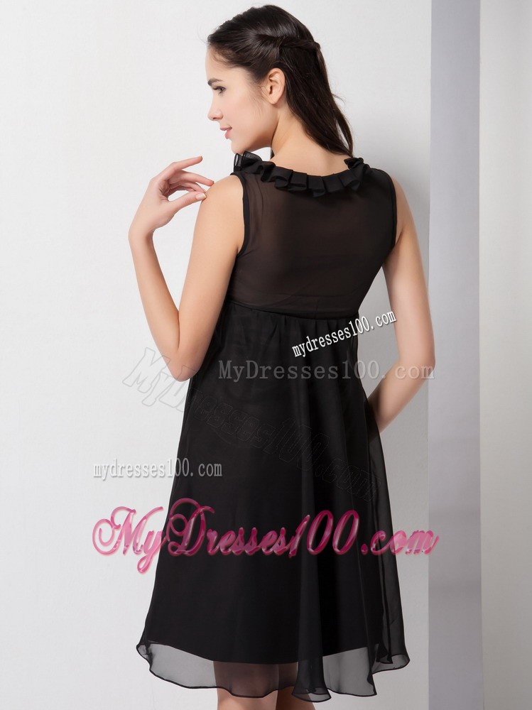 Black A-line V-neck Little Black Dress with Knee-length and Straps