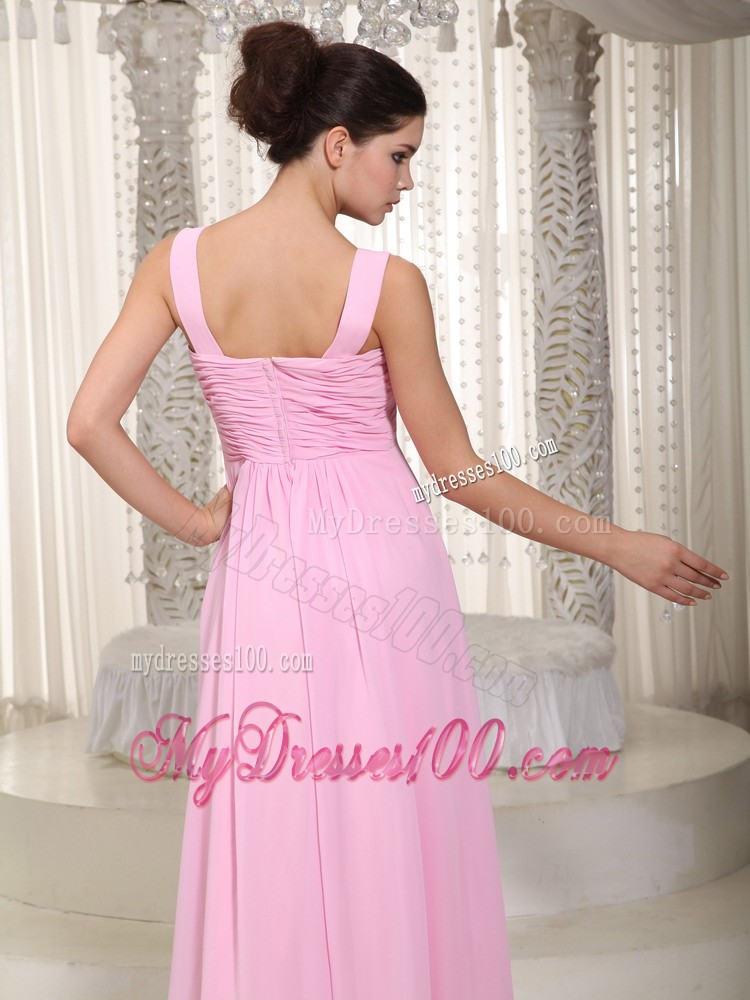 Baby Pink Empire Straps Floor-length Ruched Prom Dress