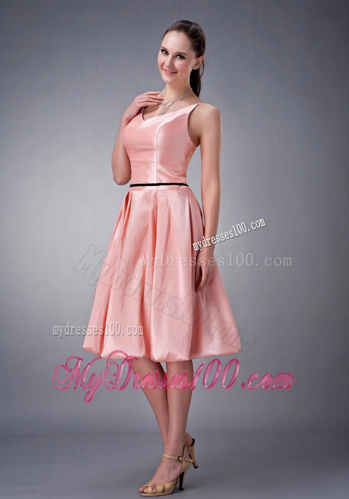 Thin Black Sash Princess V-neck Bridesmaid Dress with Straps