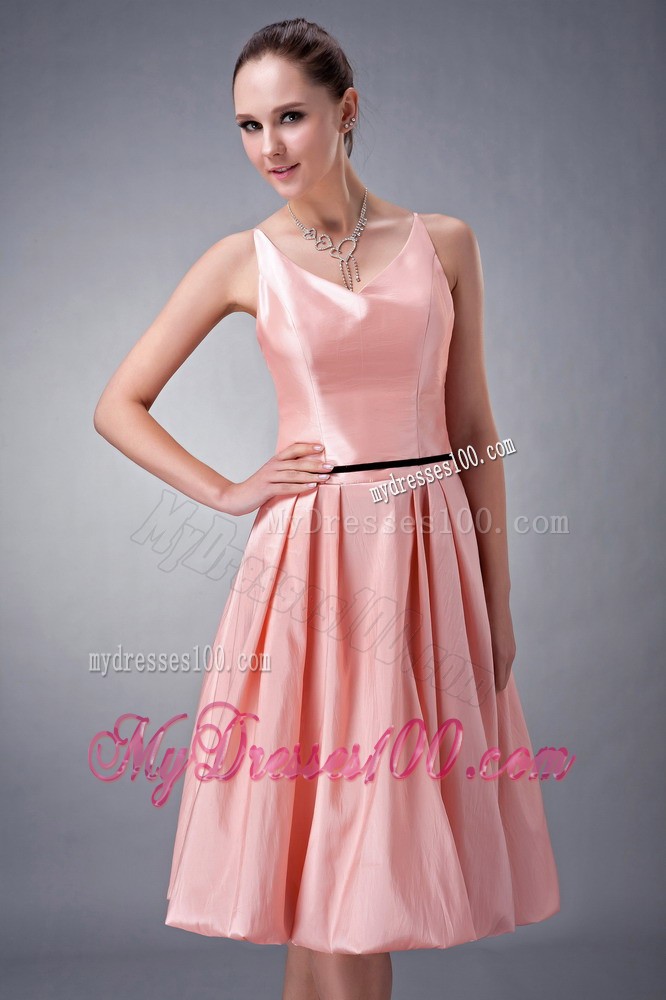 Thin Black Sash Princess V-neck Bridesmaid Dress with Straps