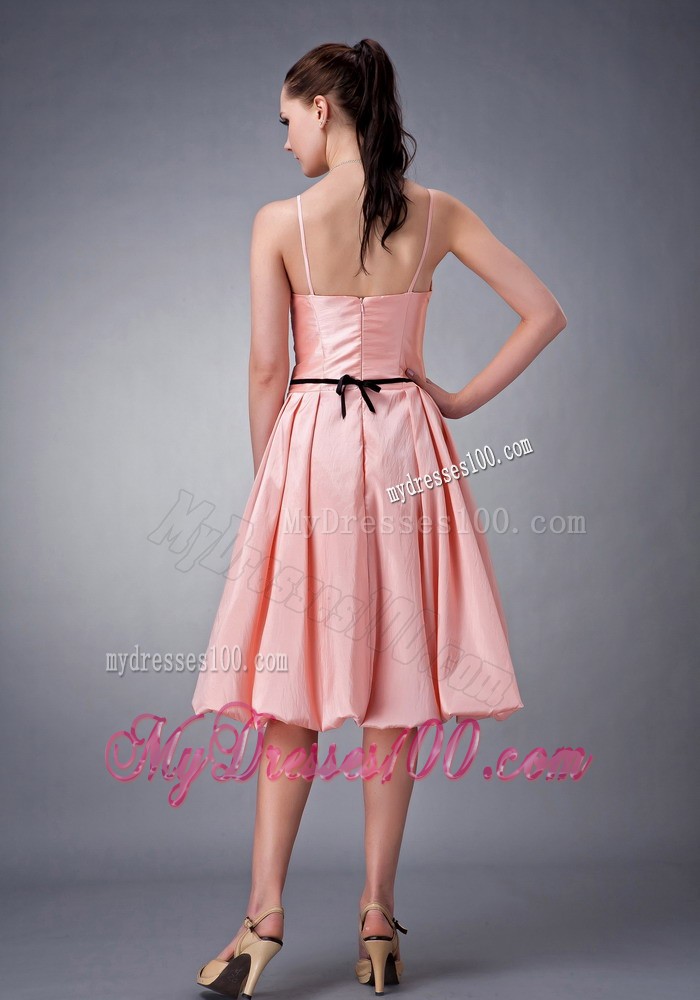 Thin Black Sash Princess V-neck Bridesmaid Dress with Straps