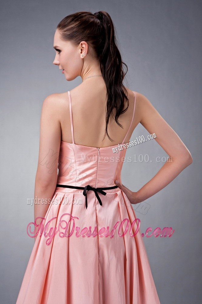 Thin Black Sash Princess V-neck Bridesmaid Dress with Straps