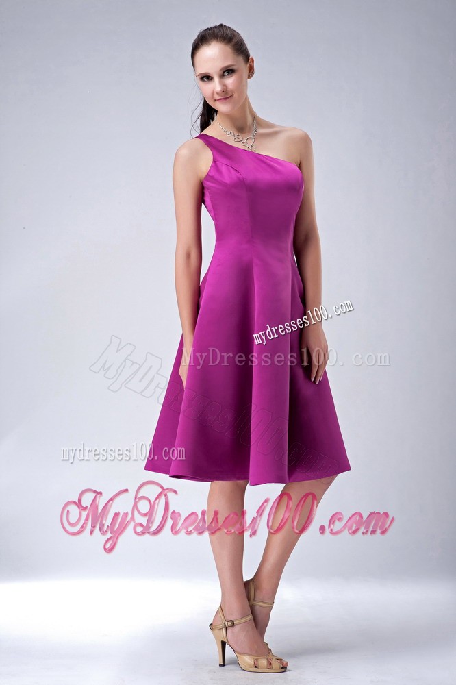 One Shoulder Maid of Honor Dress for Princess Design in Fuchsia