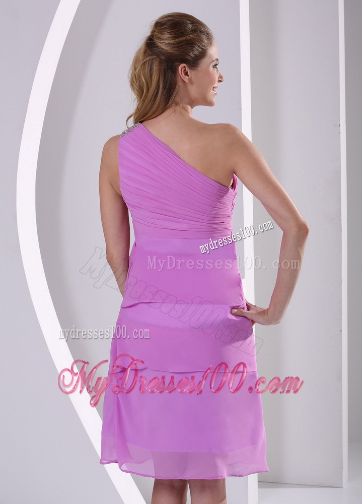 Beaded and Layers One Shoulder Lavender Knee-length
