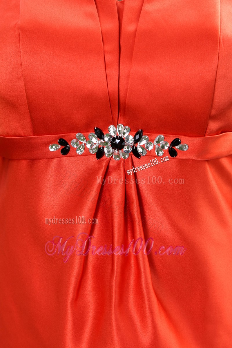 Orange A-line Tea-length Beading Prom Dress with Spaghetti Straps
