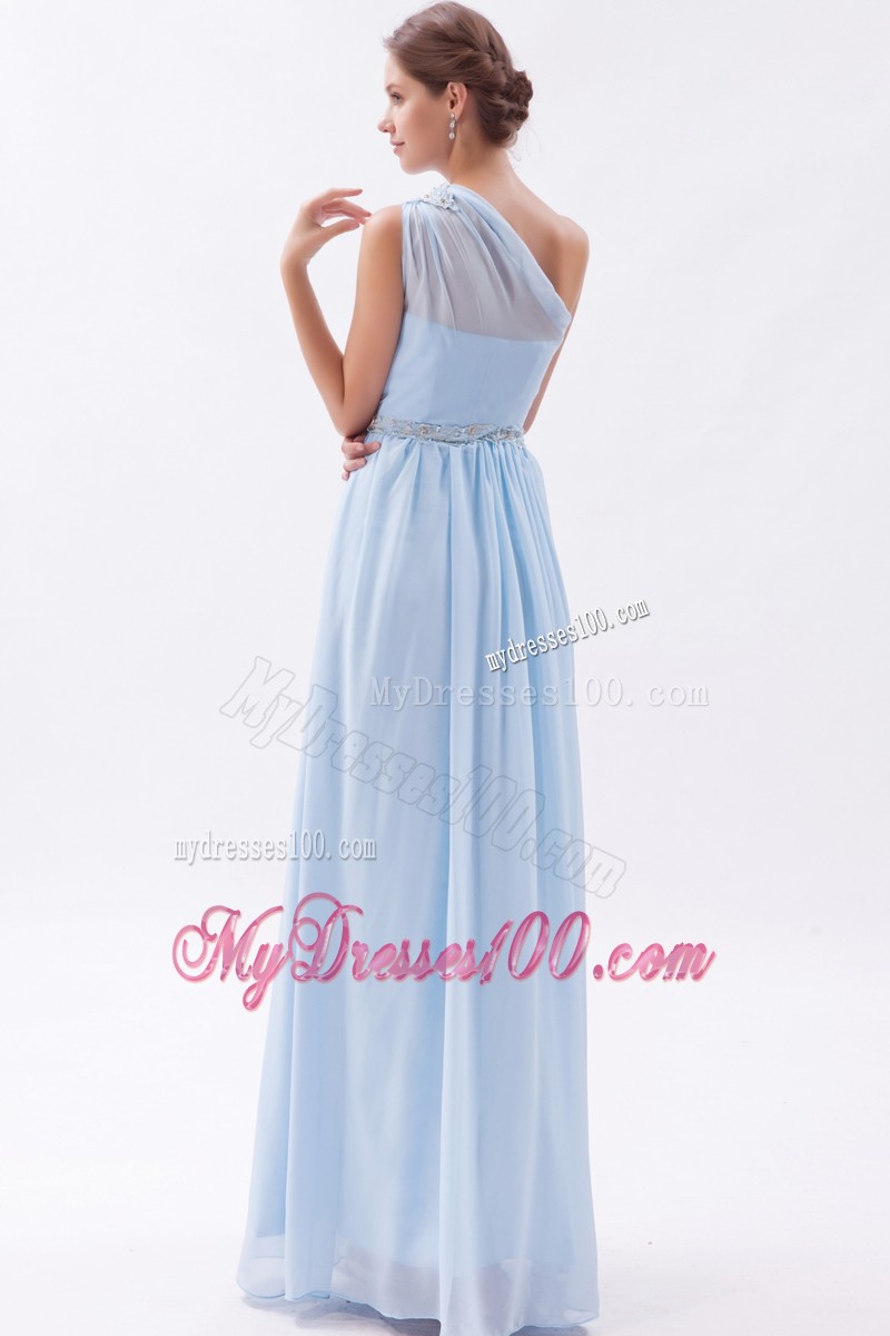 Light Blue One Shoulder Prom Dress Beading with Empire Design