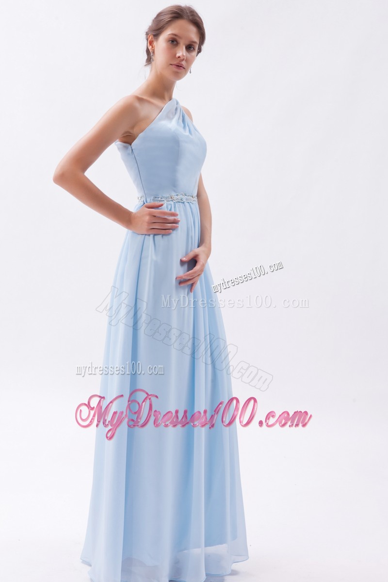 Light Blue One Shoulder Prom Dress Beading with Empire Design