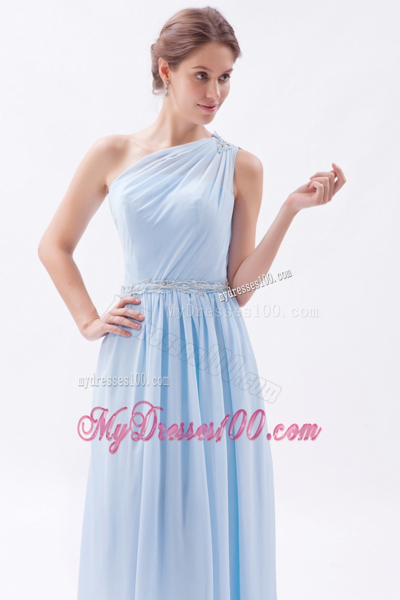 Light Blue One Shoulder Prom Dress Beading with Empire Design