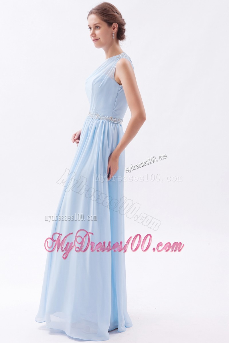 Light Blue One Shoulder Prom Dress Beading with Empire Design