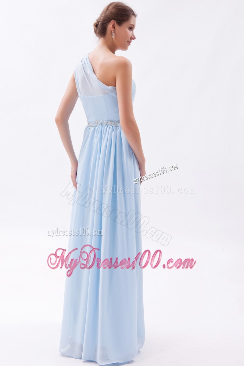 Light Blue One Shoulder Prom Dress Beading with Empire Design