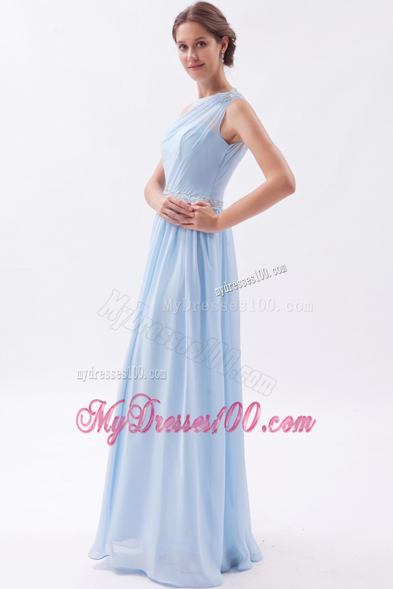 Light Blue One Shoulder Prom Dress Beading with Empire Design