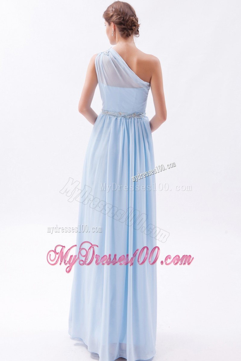 Light Blue One Shoulder Prom Dress Beading with Empire Design