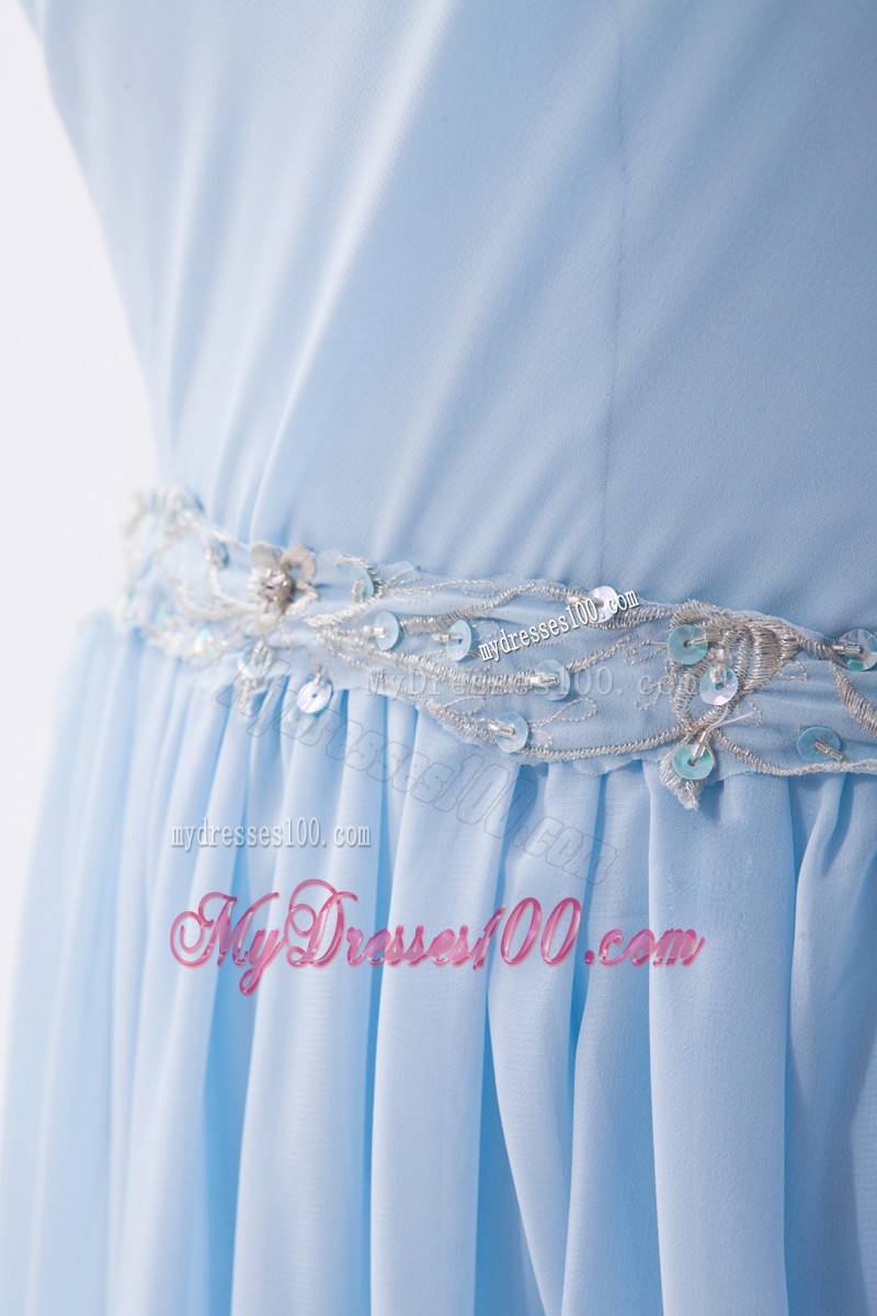 Light Blue One Shoulder Prom Dress Beading with Empire Design