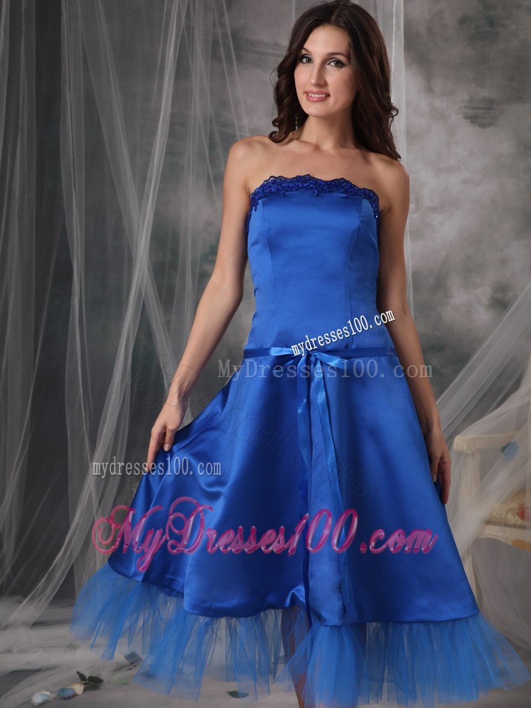 Blue Princess Homecoming Dress with Tulle Hem and Bowknot