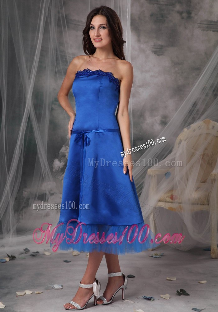 Blue Princess Homecoming Dress with Tulle Hem and Bowknot