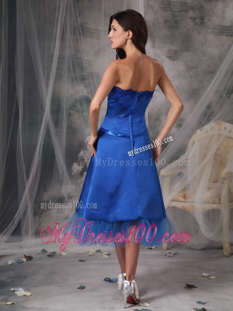 Blue Princess Homecoming Dress with Tulle Hem and Bowknot