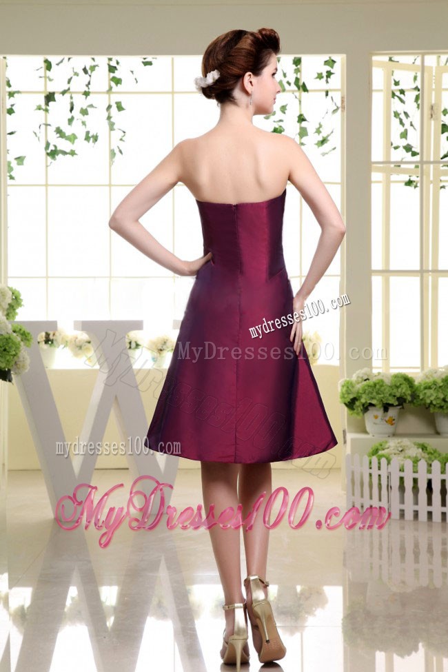 Burgundy Bridesmaid Dress With Ruche Knee-length and Zipper