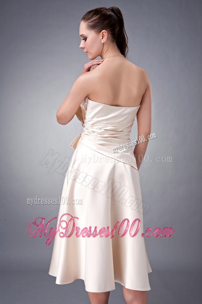 Champagne A-line Sash Dress for Bridesmaid to Tea Length