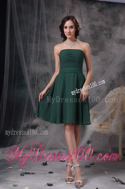 A-line Strapless Ruched Homecoming Dress in Dark Green