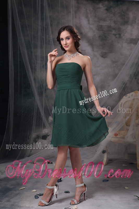 A-line Strapless Ruched Homecoming Dress in Dark Green