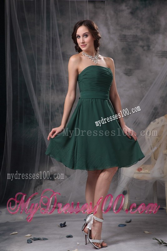 A-line Strapless Ruched Homecoming Dress in Dark Green