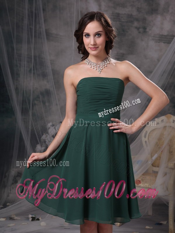A-line Strapless Ruched Homecoming Dress in Dark Green