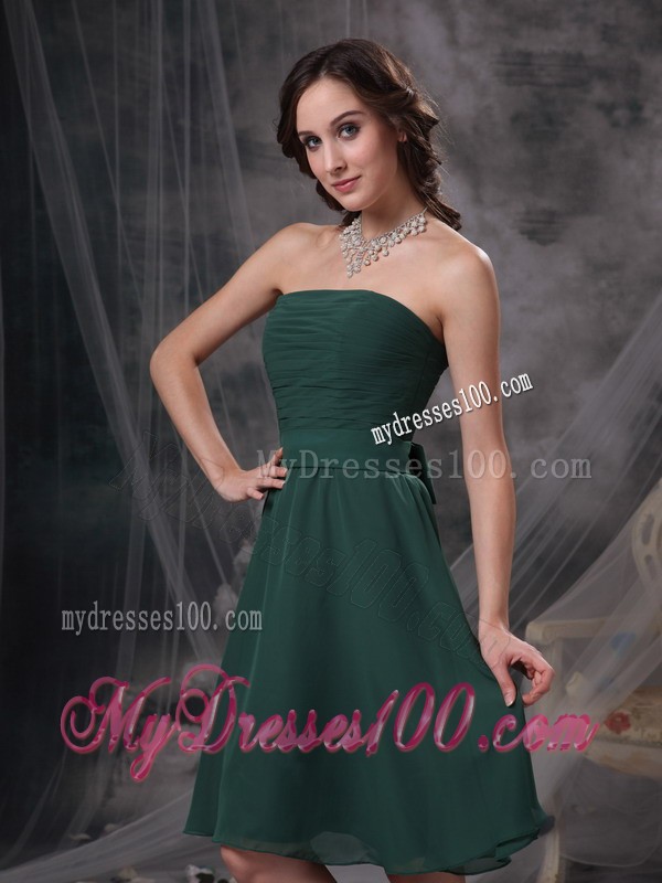 A-line Strapless Ruched Homecoming Dress in Dark Green