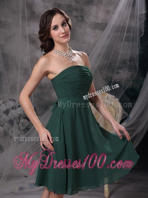 A-line Strapless Ruched Homecoming Dress in Dark Green