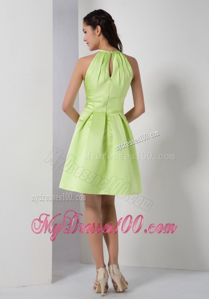 High-Neck with Keyhole A-line Bridesmaid Dress in Yellow Green