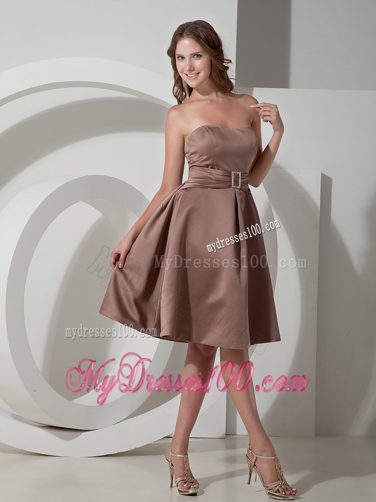 Chocolate A-line Strapless Knee-length Prom Dress