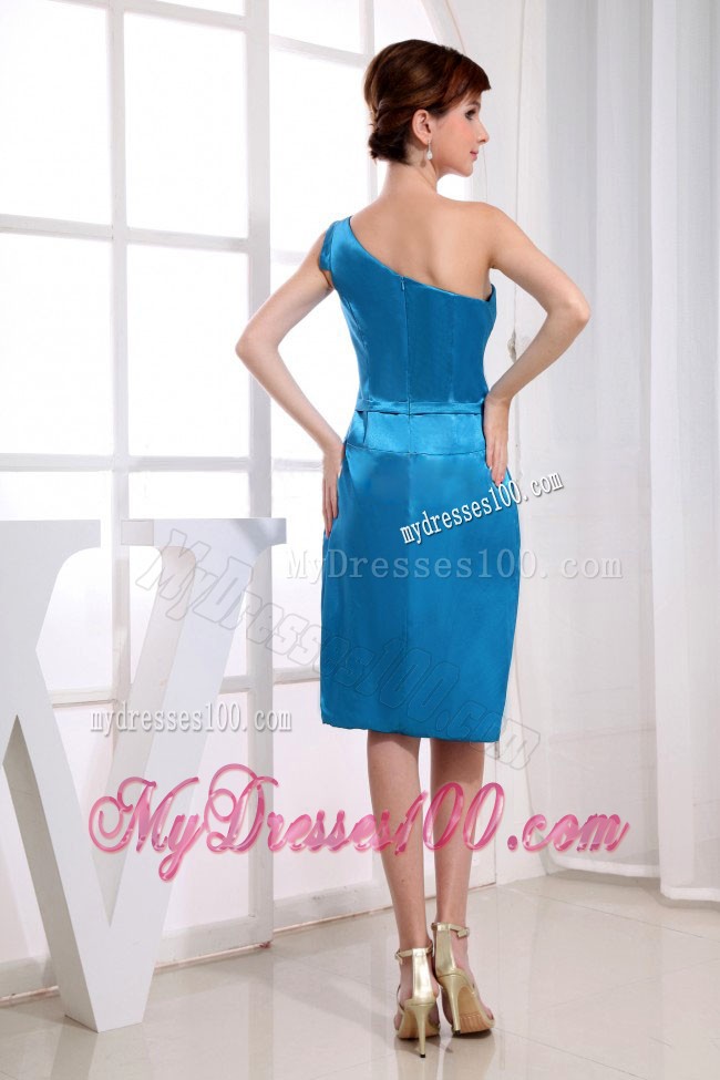 One Shoulder Sheath Bridesmaid Dress with Bright Red Sash