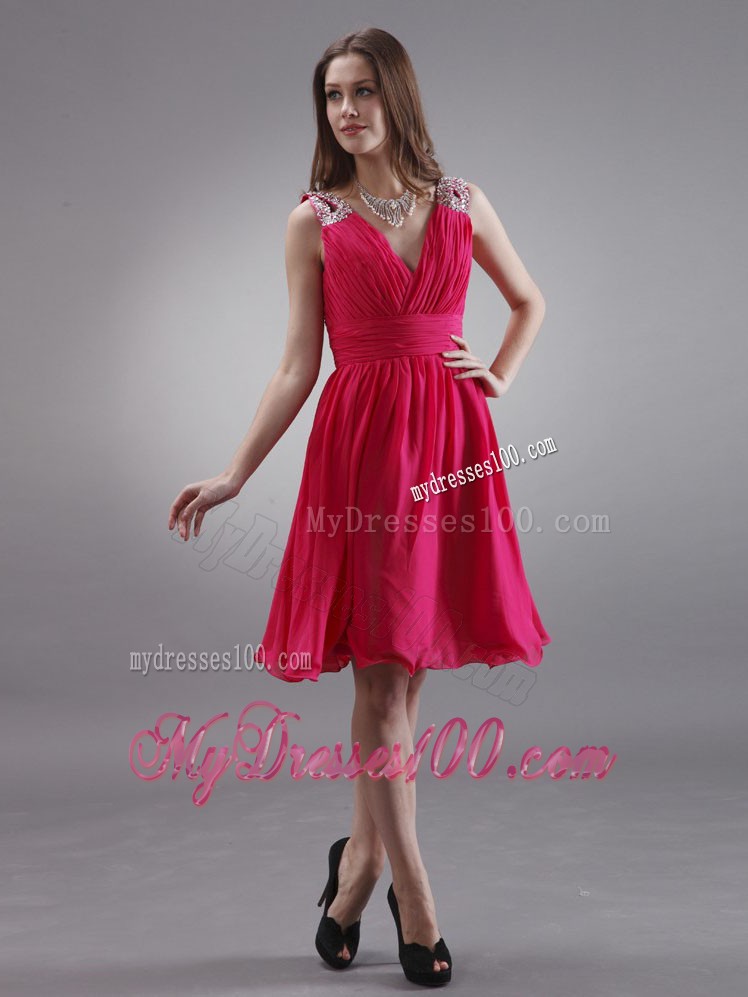 Coral Red Beading Prom Homecoming Dress Embellished Ruche