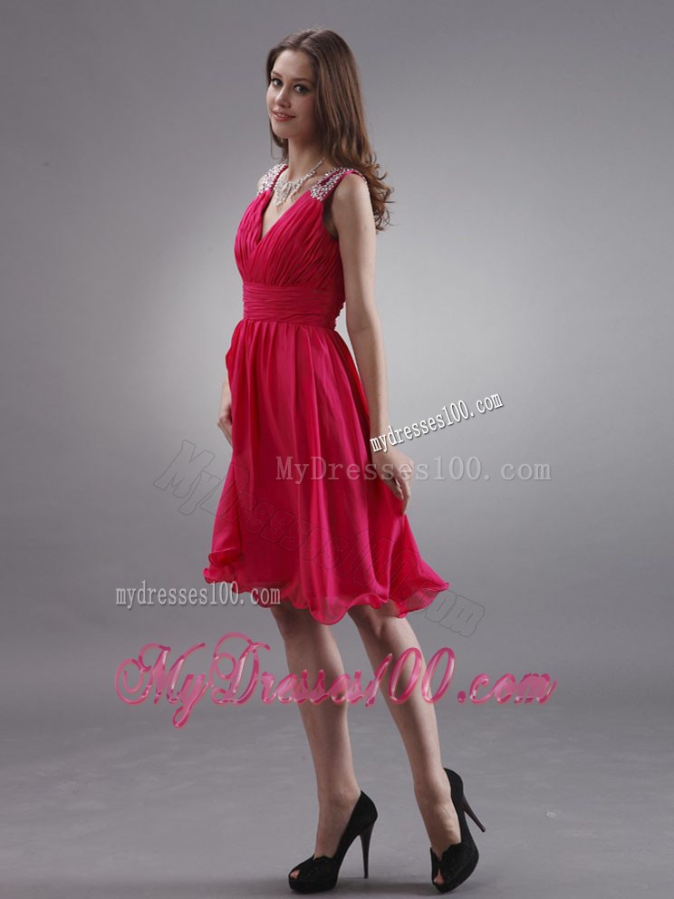 Coral Red Beading Prom Homecoming Dress Embellished Ruche