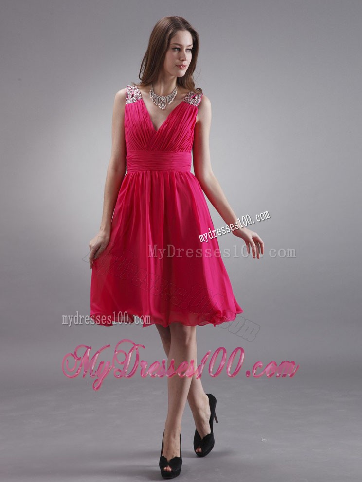 Coral Red Beading Prom Homecoming Dress Embellished Ruche