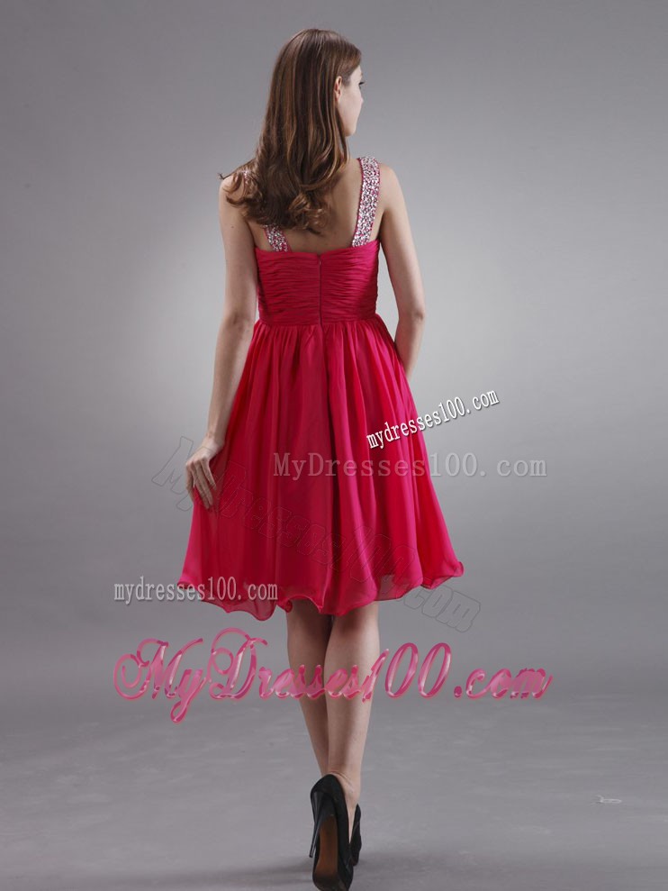 Coral Red Beading Prom Homecoming Dress Embellished Ruche