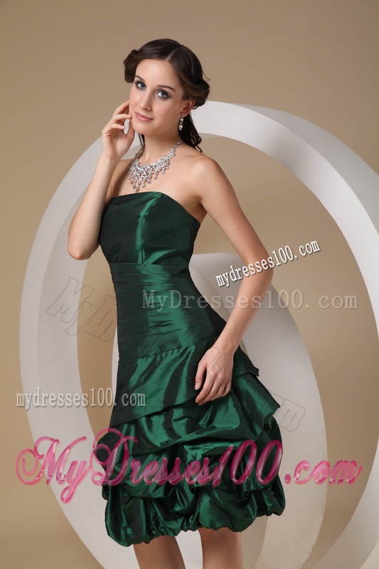 Dark Green Column Knee-length Beading Prom Homecoming Dress