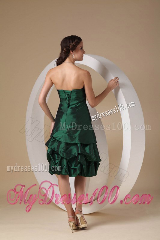 Dark Green Column Knee-length Beading Prom Homecoming Dress