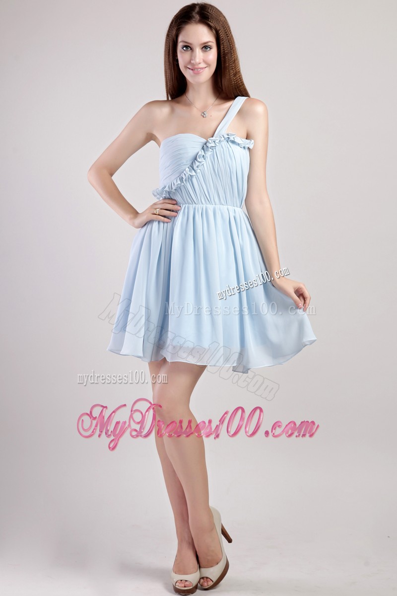 Light Blue Empire One Shoulder Mini Prom Homecoming Dress