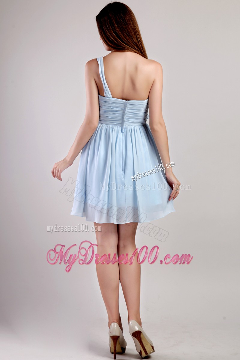 Light Blue Empire One Shoulder Mini Prom Homecoming Dress
