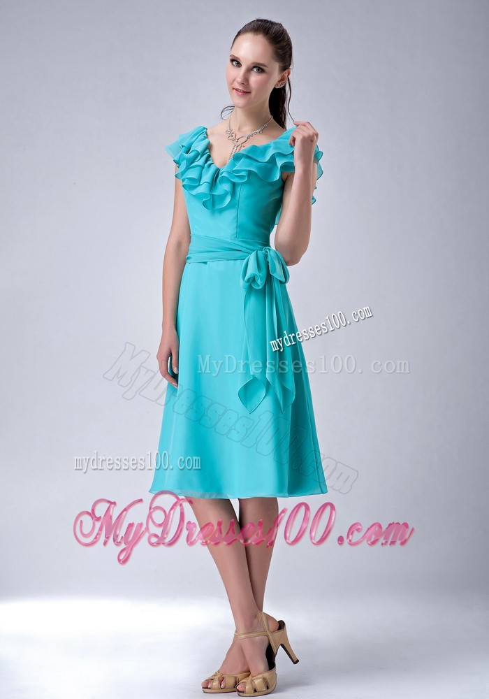Straps with Draping Layered Fabric Neckline Bridesmaid Dress