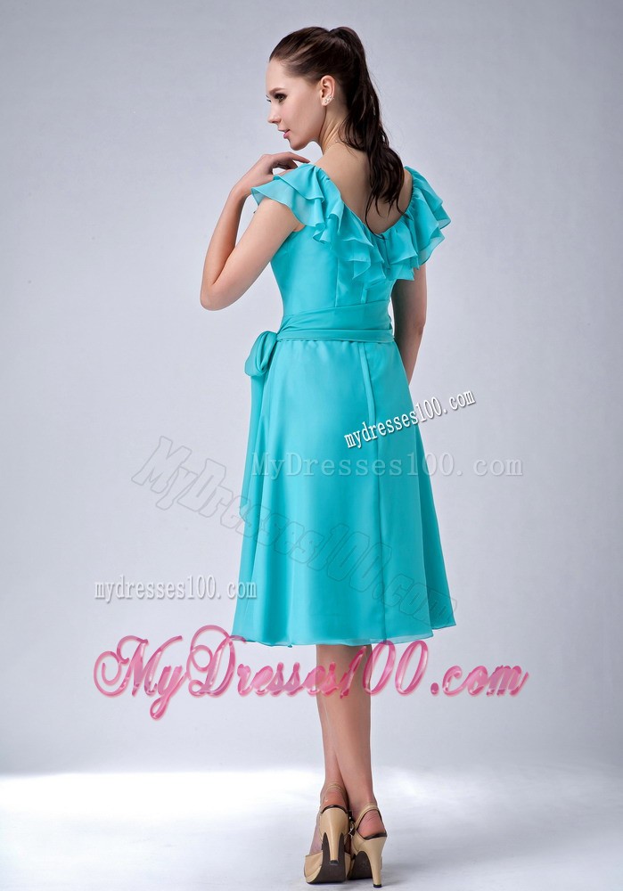 Straps with Draping Layered Fabric Neckline Bridesmaid Dress