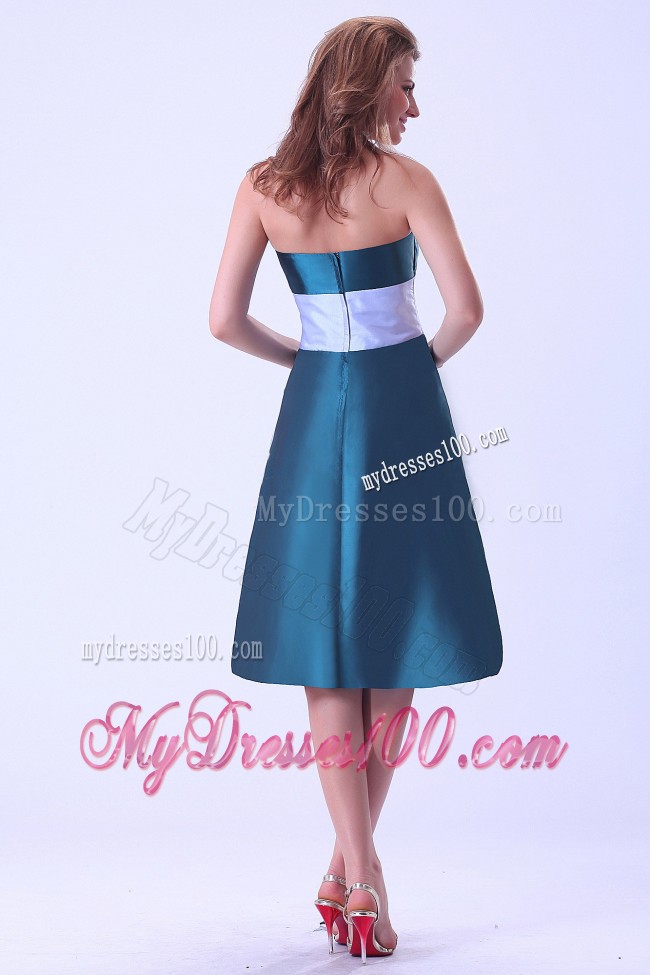 Green Ruche Bridemaid Dress with Wide Sash Knee-length