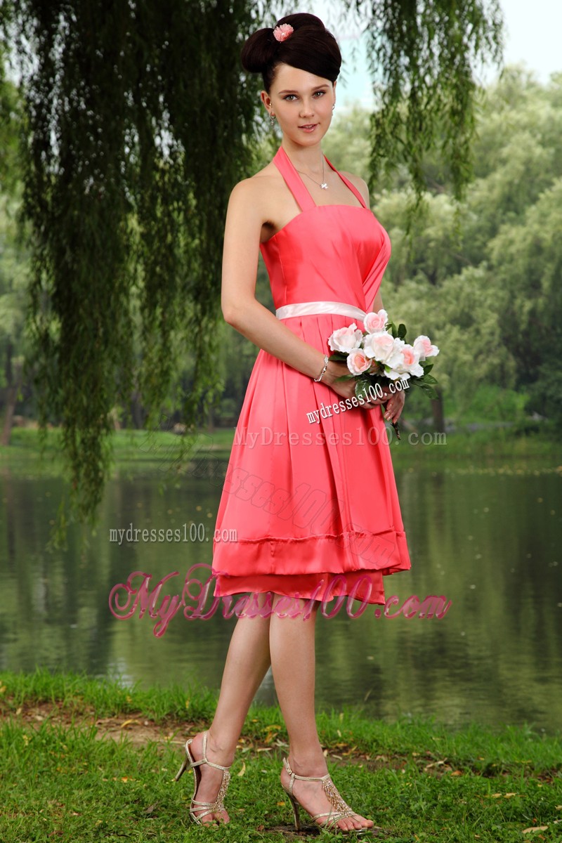 Halter Coral Red Prom Homecoming Dress for Empire Design