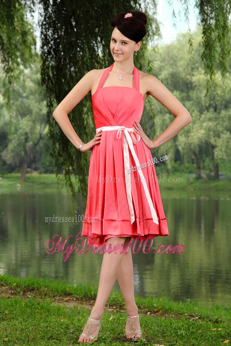 Halter Coral Red Prom Homecoming Dress for Empire Design