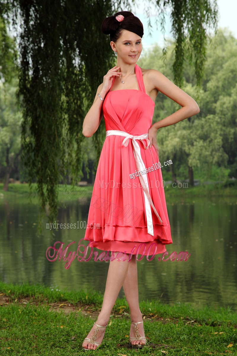 Halter Coral Red Prom Homecoming Dress for Empire Design