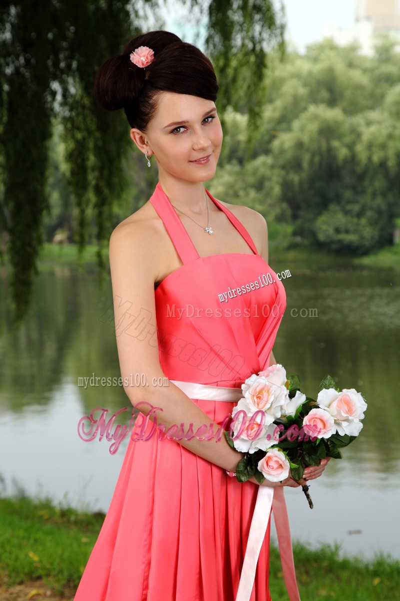 Halter Coral Red Prom Homecoming Dress for Empire Design