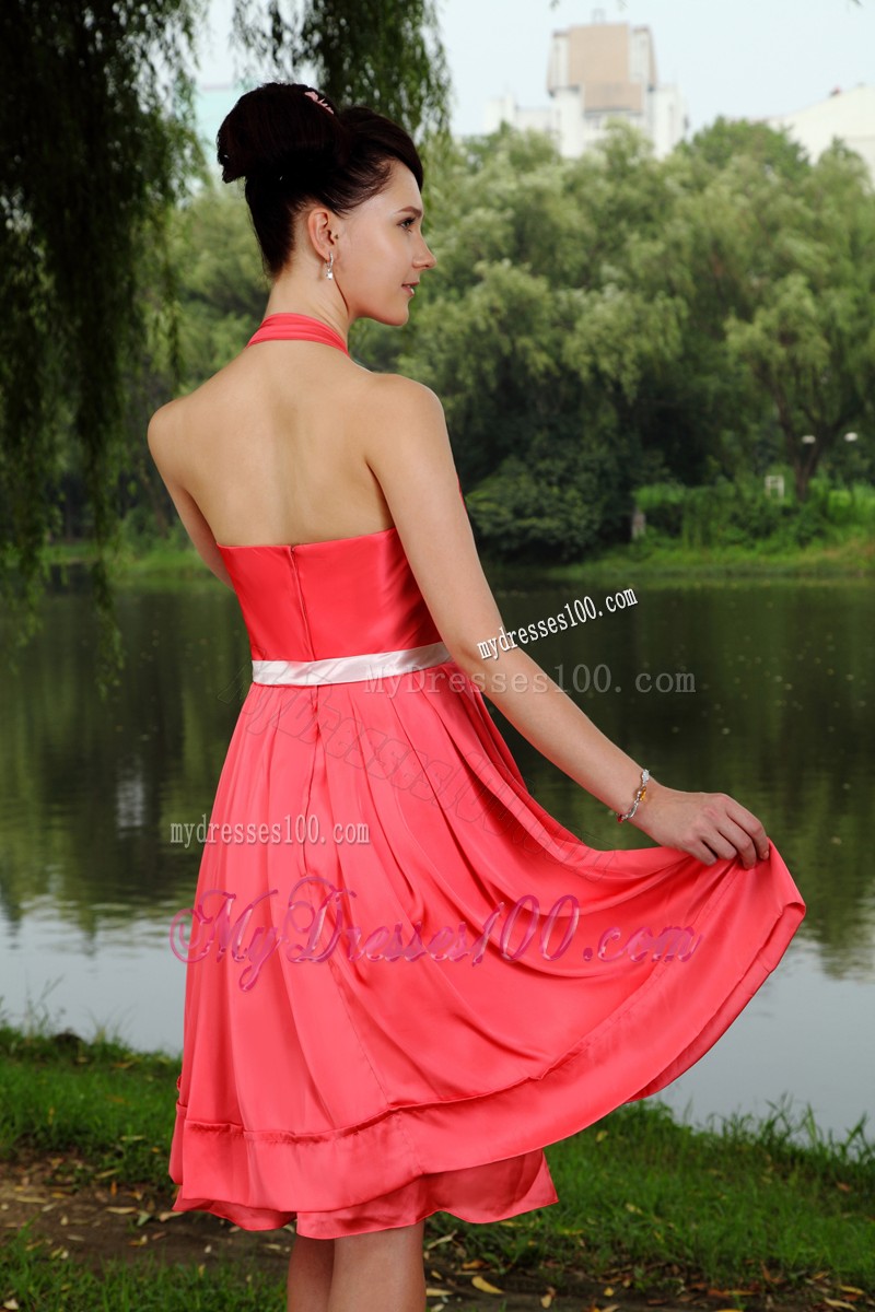 Halter Coral Red Prom Homecoming Dress for Empire Design