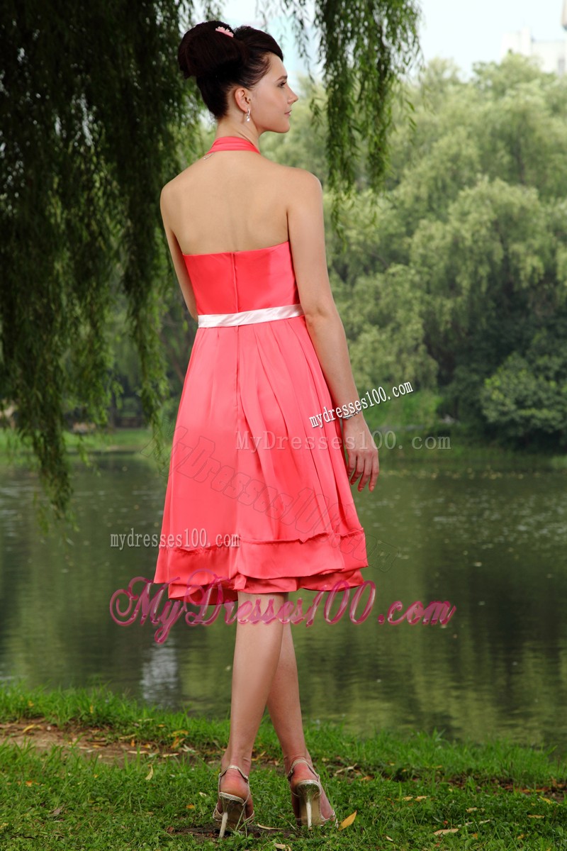 Halter Coral Red Prom Homecoming Dress for Empire Design