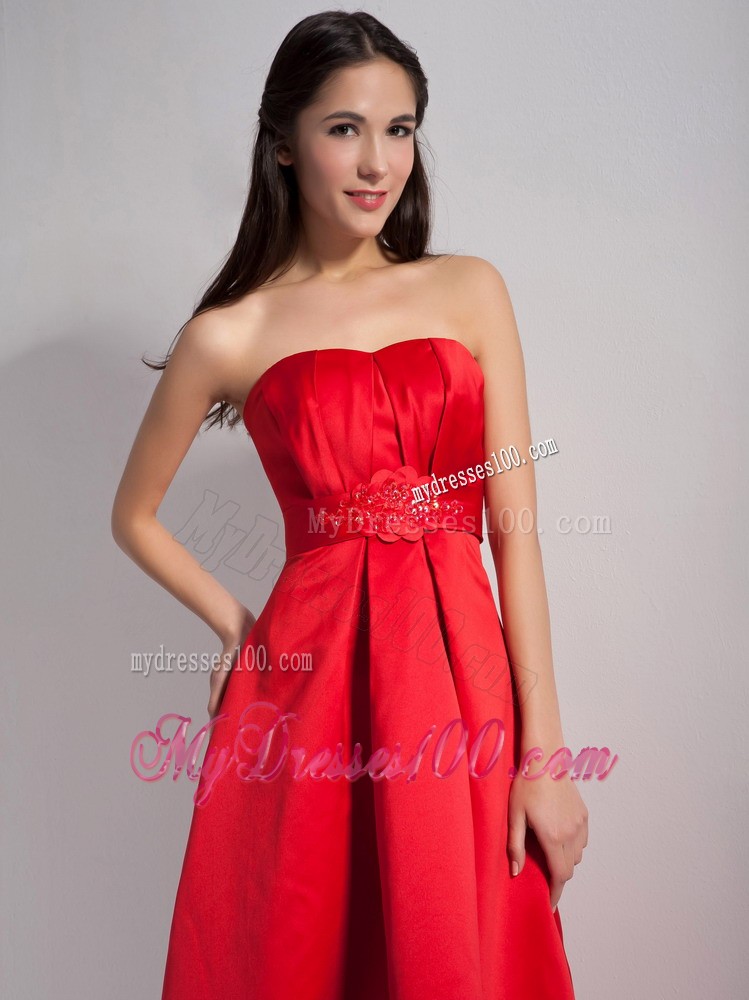 Red A-line Appliques High-low Bridesmaid Dress with Beading