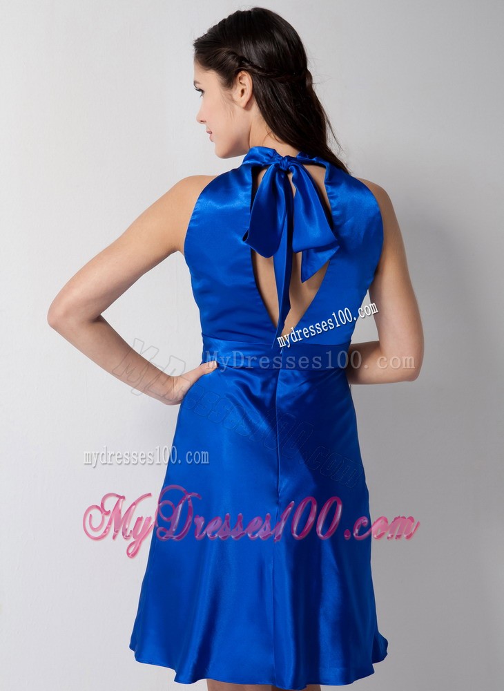 High-neck A-line Bridesmaid Dress Knee-length in Royal Blue